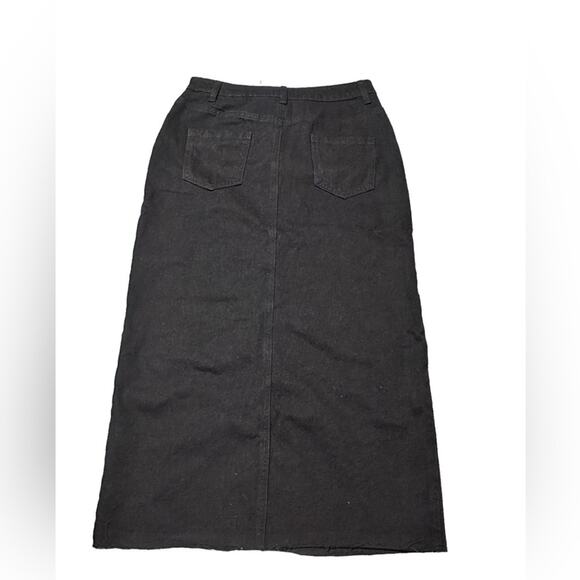 Happily Gray Black Denim Midi Skirt size 7/27 front slit - Picture 2 of 7